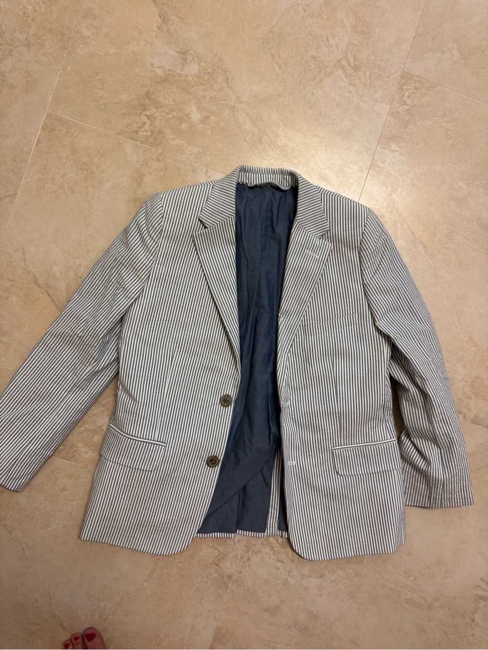 Nordstrom Blue and White Pinstripe/ Seersucker Kids Blazer Jacket